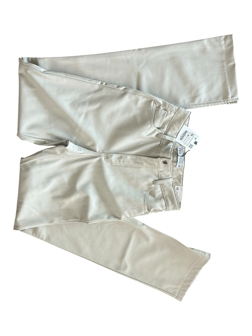 Zara Cream Bootcut Faux Leather Trousers